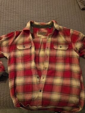 Orvis Red and Cream Plaid Button-Down Casual Shirt